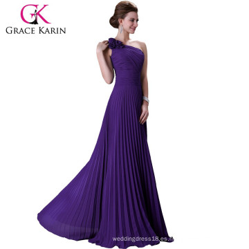 Grace Karin un hombro flor vestido de dama de honor plisada morado vestido de noche de gasa larga CL3467-4